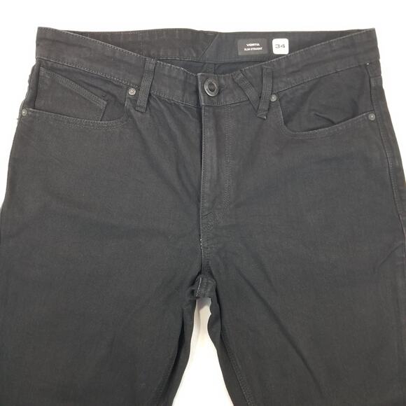 Volcom Vorta Slim Straight Jeans Mens 34x32 Black Denim A4902005 NWT - Picture 8 of 12